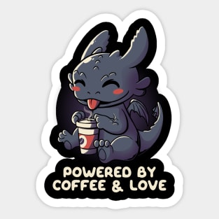 Powered By Coffee and Love Funny Dragon Sticker